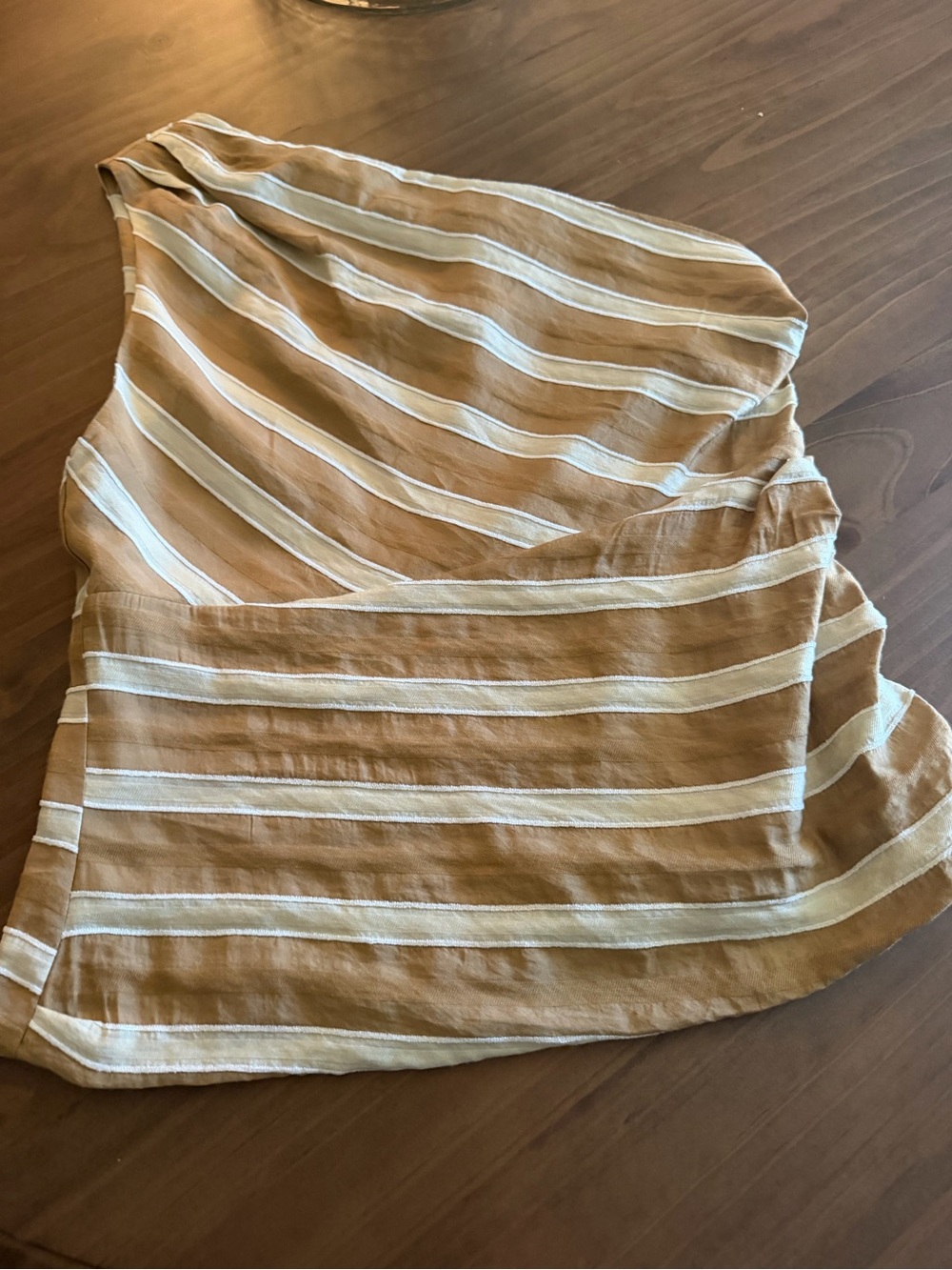 Zara Tan and Cream Striped One-Shoulder Camisole